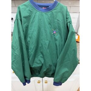 Vtg Bugle Boy Classics Mens Green Golf Pullover Jacket Windbreaker Shield Logo L